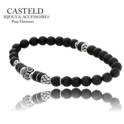 Bracelet homme luxe en argent et perles