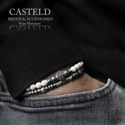 bracelet pour homme en argent et perles blanches de rivière