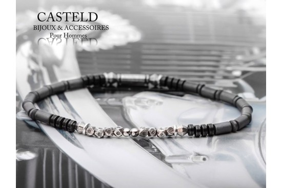 Bracelet pour homme perles mates et argent