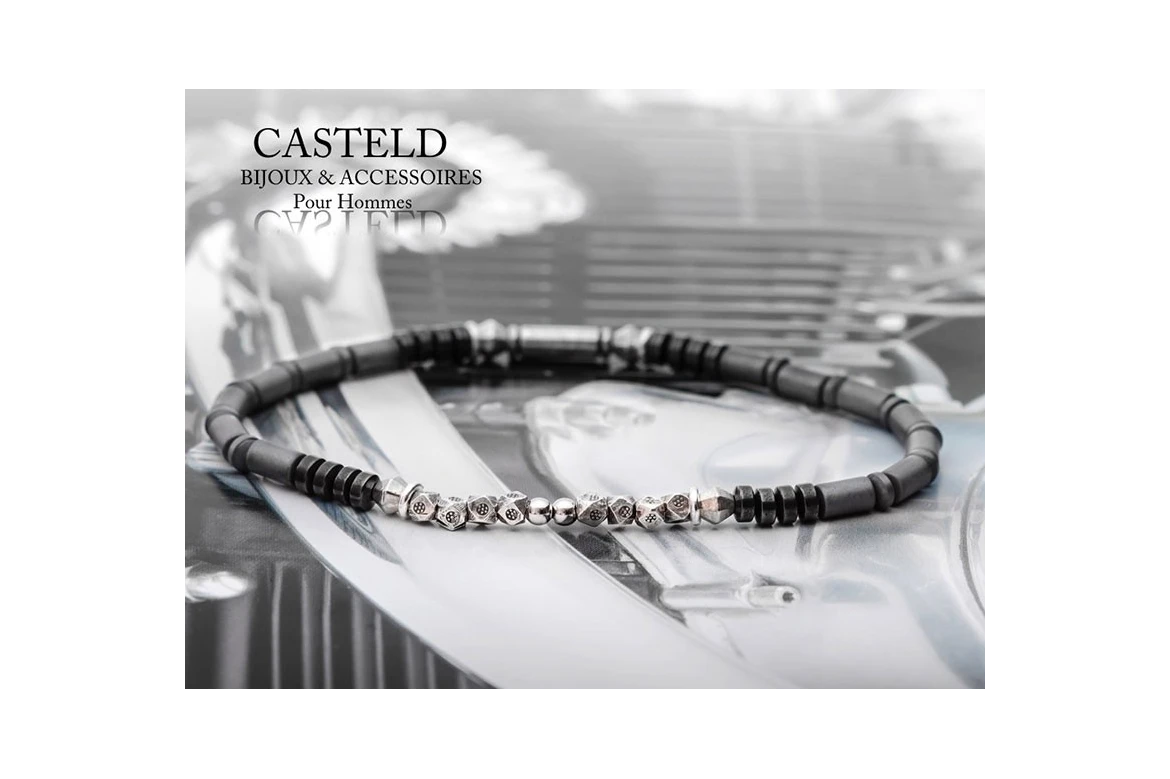 Bracelet pour homme perles mates et argent
