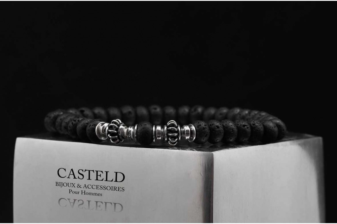 Bracelet homme pierre de lave et argent